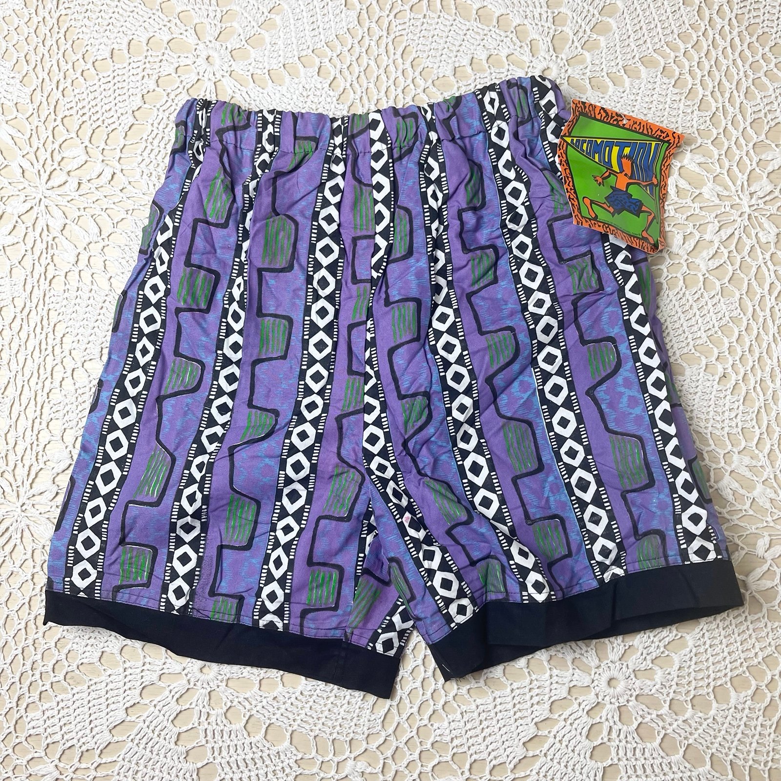 Vintage 1990s Locomotion Boys 18 Funky Print Purple Pull On Shorts