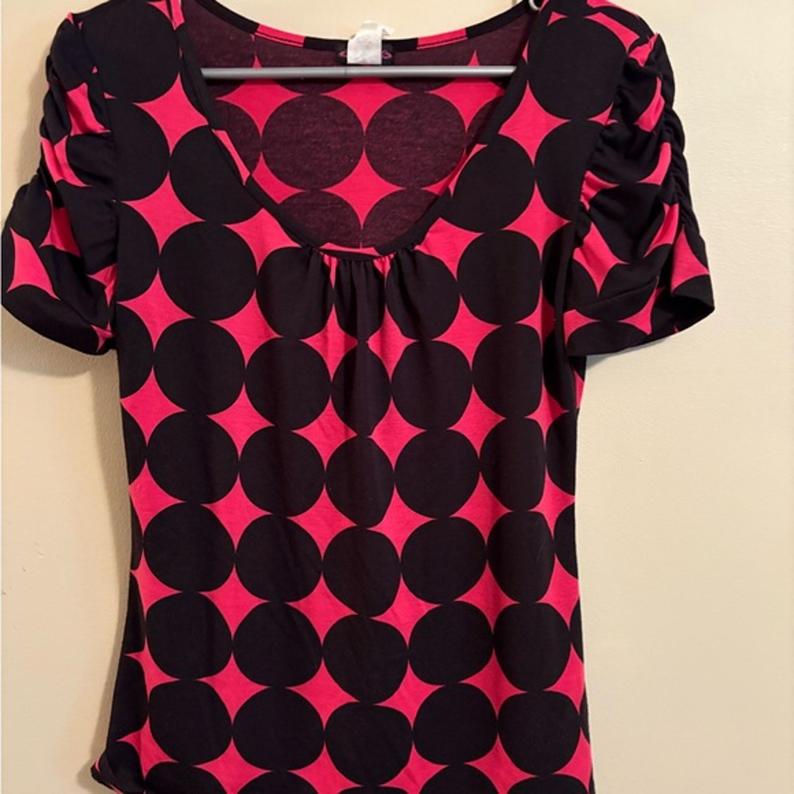 Cocomo Graphic Black and Pink Ruched Blouse