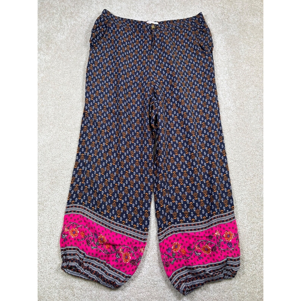 Anthropologie Pants Womens Size 14 Blue Floral Wide Leg Trousers