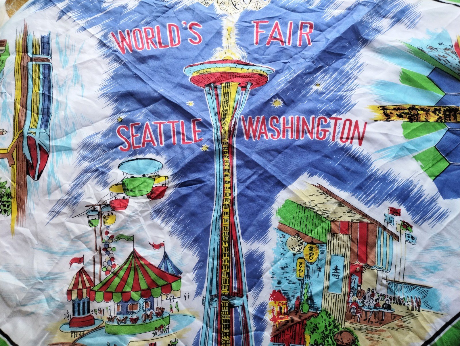 1962 World's Fair Seattle Washington Space Needle Souvenir Hankerchief Scarf