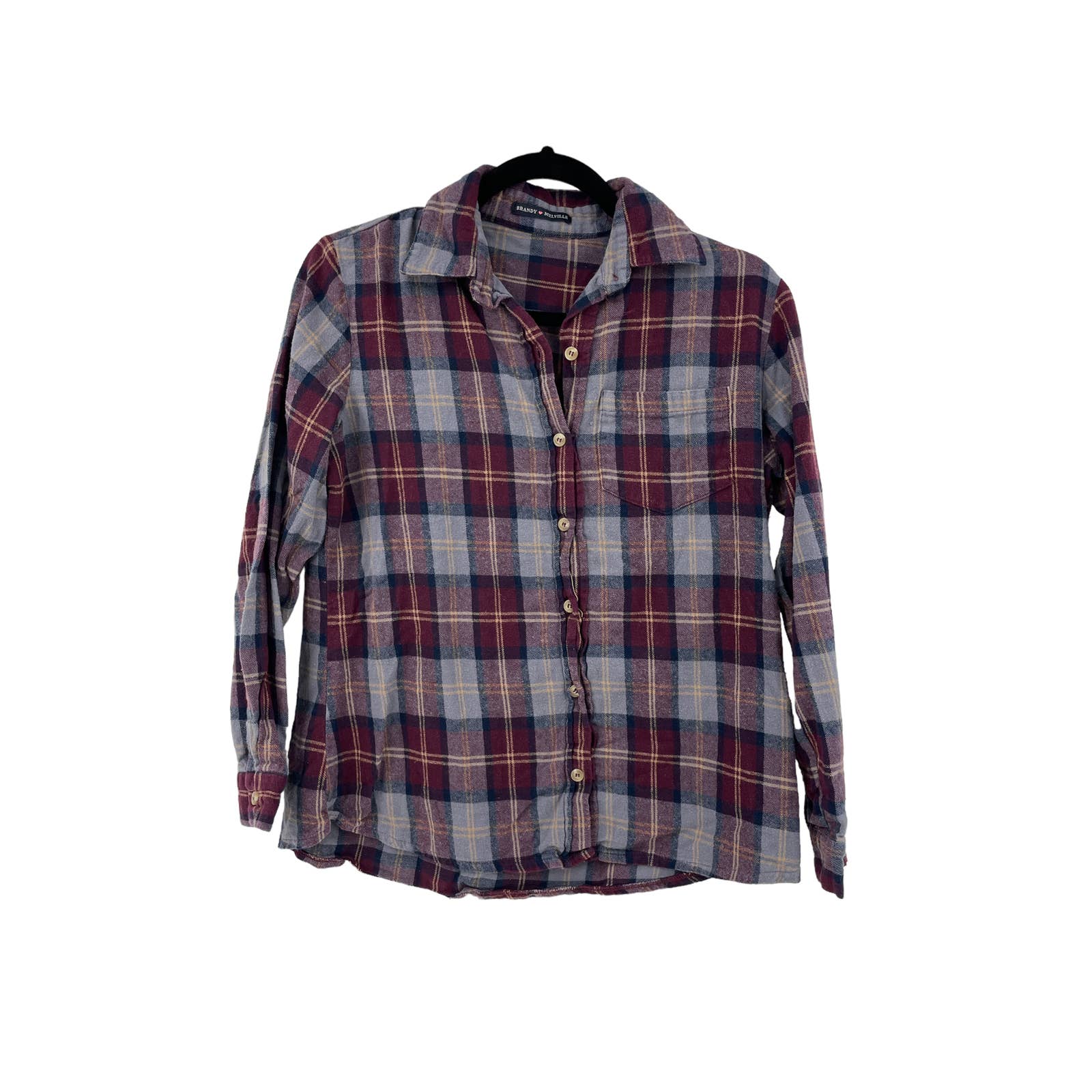 Brandy Melville Womens Size Small Shirt Plaid Flannel Button Up Burgundy Cotton Brandy Melville Womens Size Small Shirt Plaid Flannel Button Up Burgundy Cotton