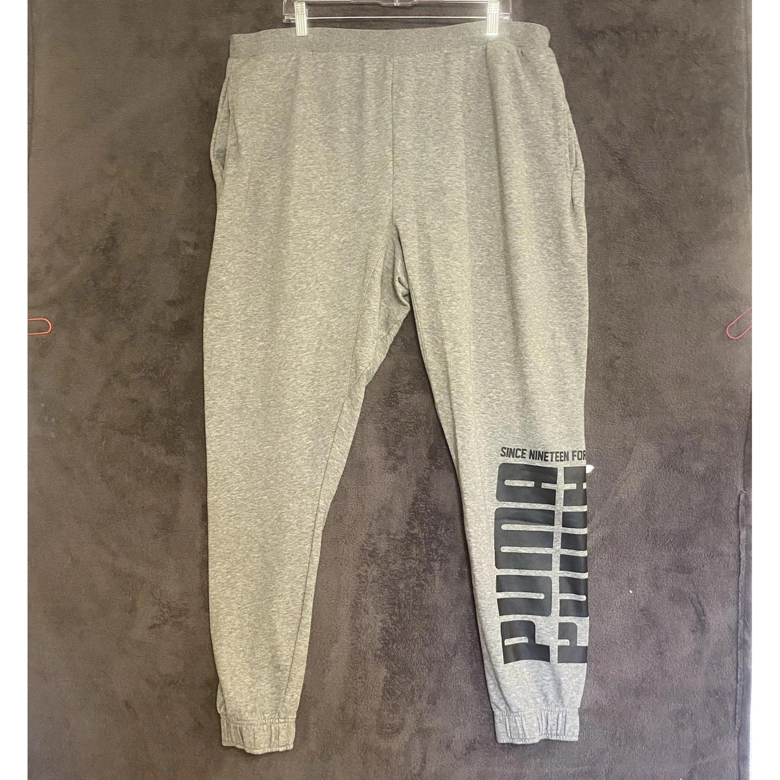 Puma Sweatpants Mens XXL Joggers Drawstring Pockets Gray Spell Out Logo