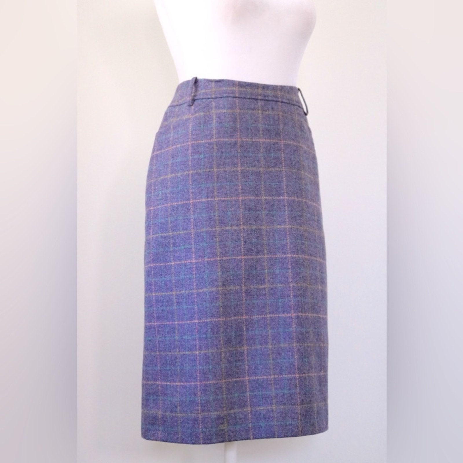 Vintage Y2K Lands’ End Purple Plaid Knee Length Pencil Skirt