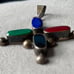 VINTAGE MEXICO MODERNIST PENDANT LARGE SIGNED SILVER CROSS DROP GEMSTONES