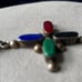 VINTAGE MEXICO MODERNIST PENDANT LARGE SIGNED SILVER CROSS DROP GEMSTONES