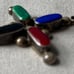 VINTAGE MEXICO MODERNIST PENDANT LARGE SIGNED SILVER CROSS DROP GEMSTONES
