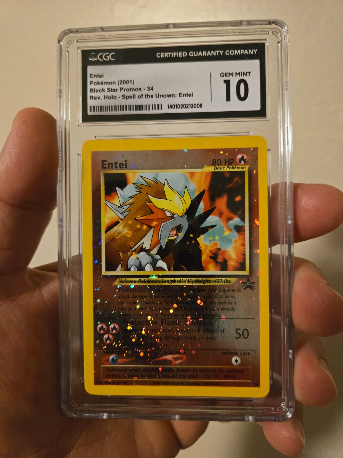 CGC 10 GEM MINT 2001 Black Star Promos Entei #34 Reverse Holo Spell if the Unkno
