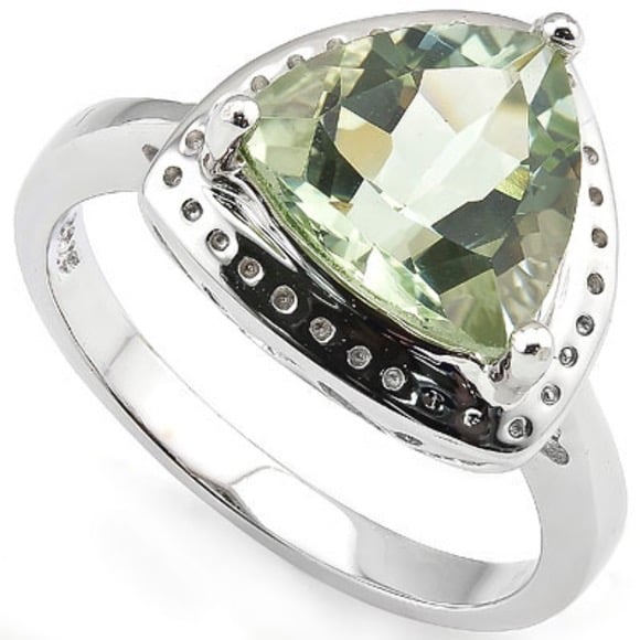 3.75 Ct Trillion Cut tea Green Amethyst set in Platinum over 0.925 Sterling Silv