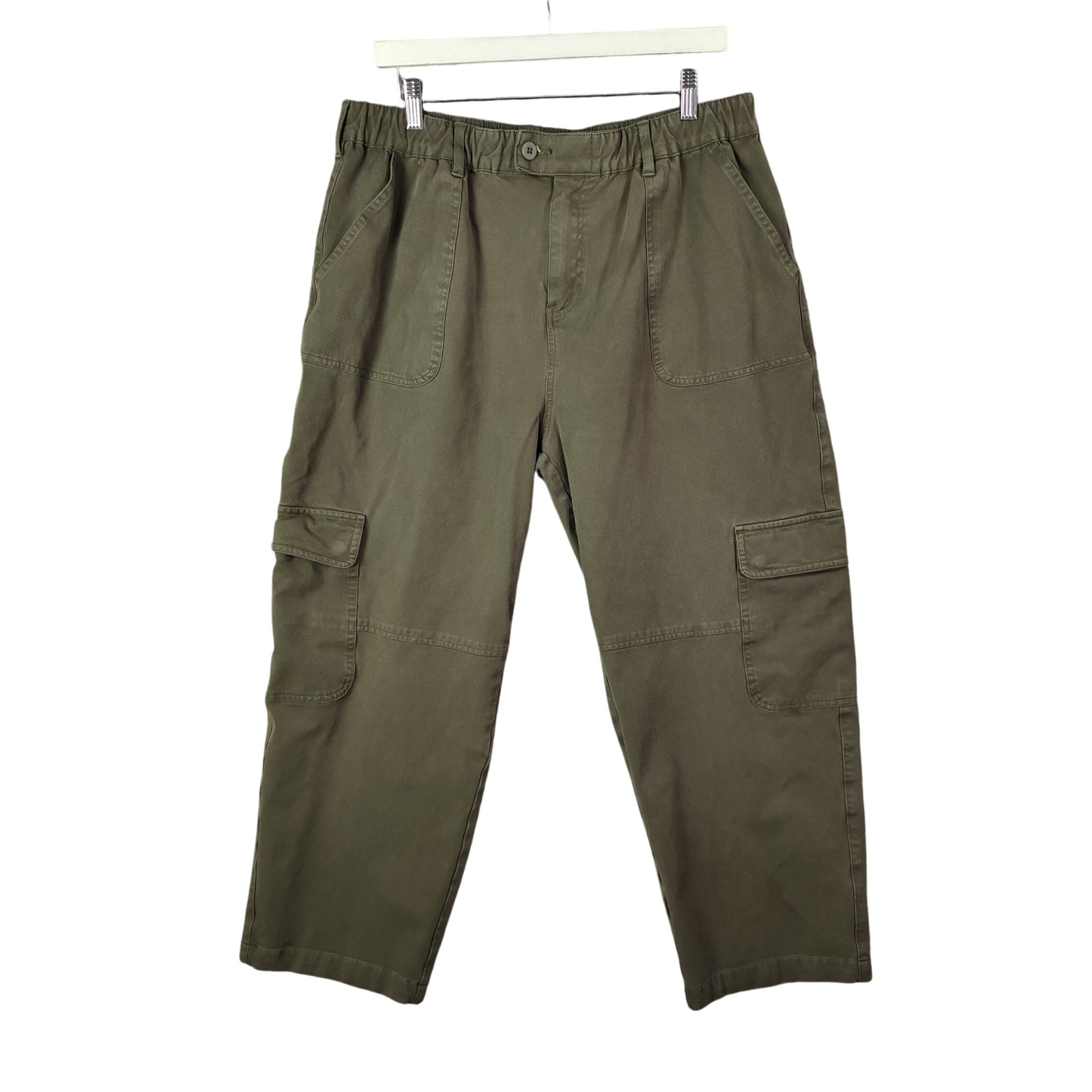 Universal Standard Utility Cargo Cropped Pants Olive Green Elastic Women M 32x25