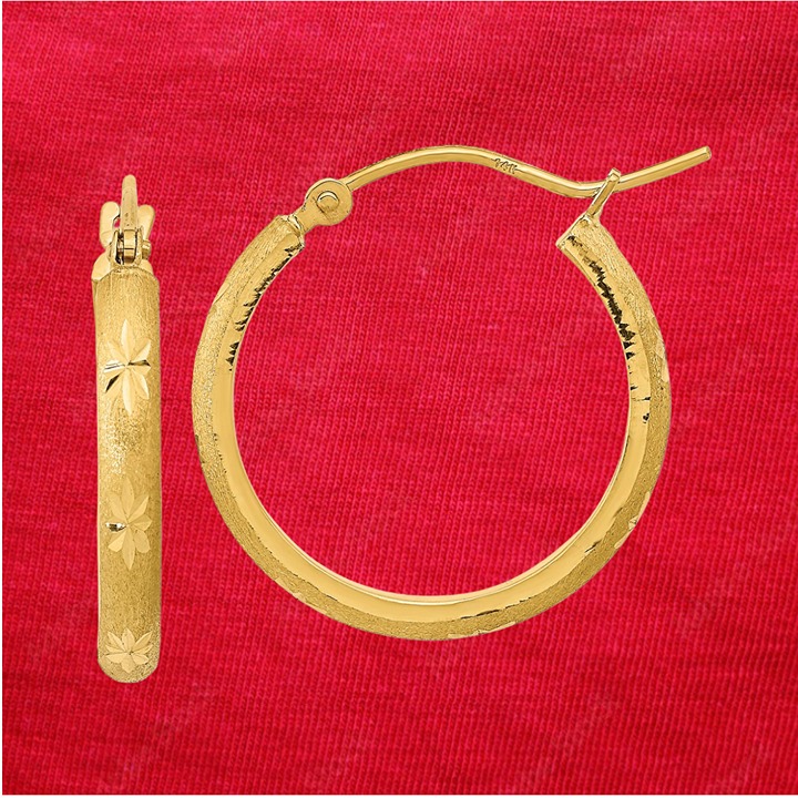 14K Polished and Satin Diamond-cut Hoop Earrings