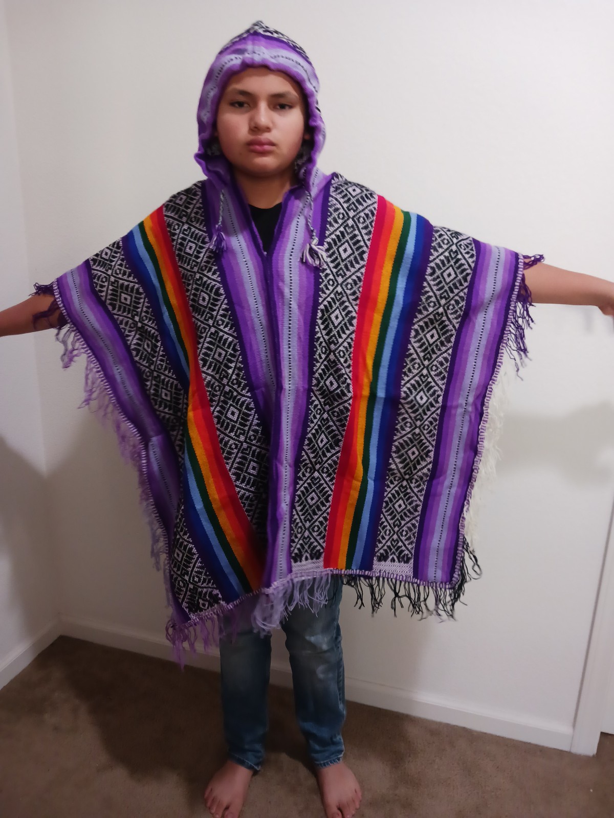 Peruvian unisex poncho knitted in wool for warm winter