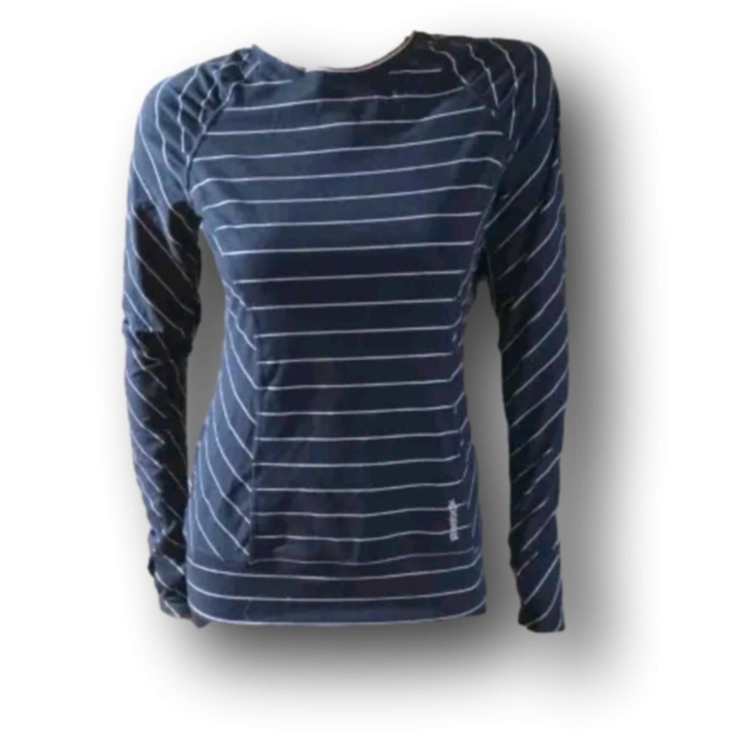 Reebok long sleeve striped performance shirt with thumb holes
