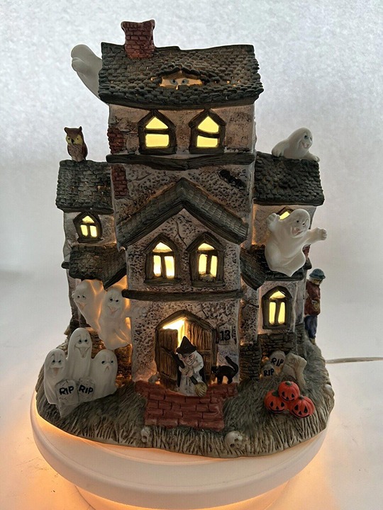 VTG RARE Old World Christmas OWC 1987 Halloween Haunted House WORKS Lights Ghost