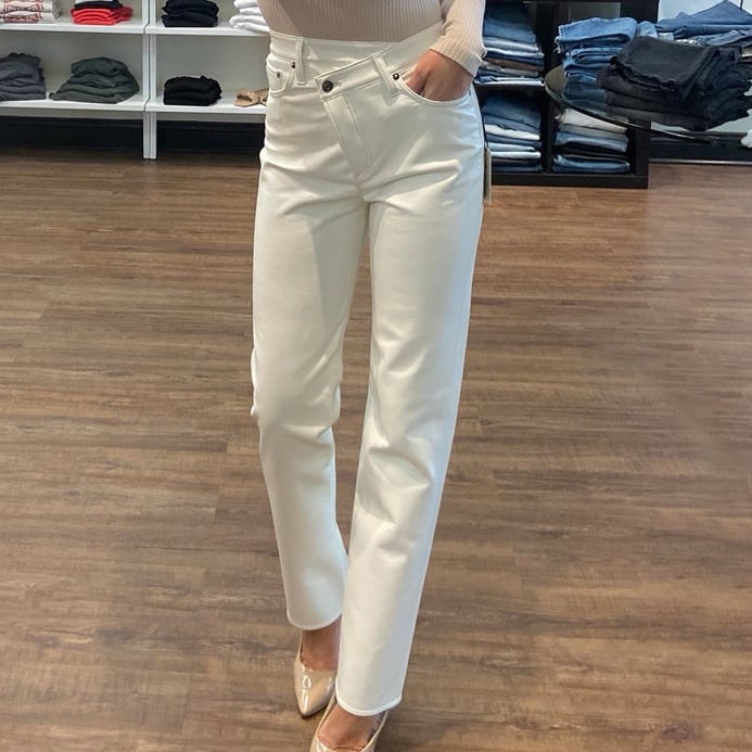 Agolde Recycled Leather Criss Cross Straight White Leather Pants