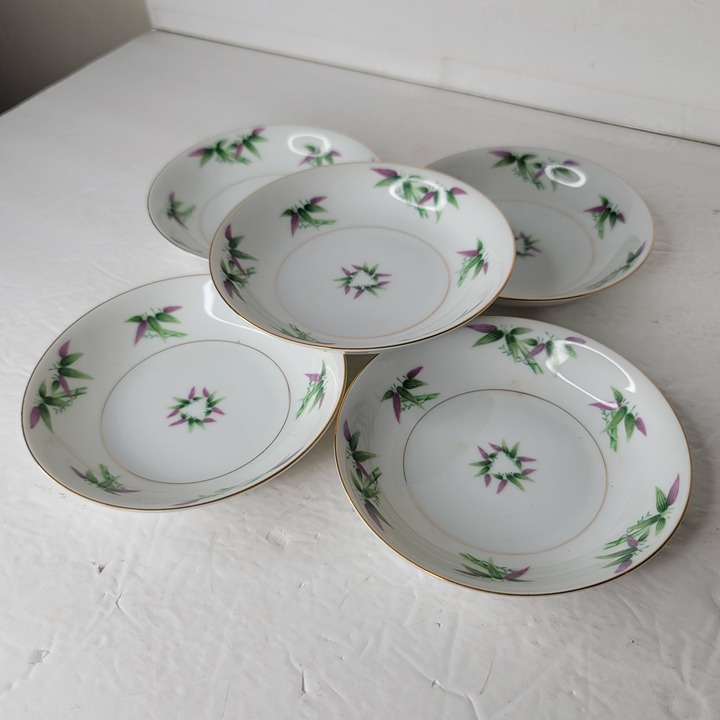 5 Harmony House Mandarin Fine China Green Lavender Floral 5.5 in Bowls
