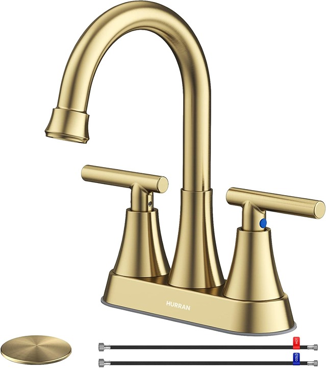 Bathroom Sink Faucet with Pop up Drain Brushed Gold 2 Handle