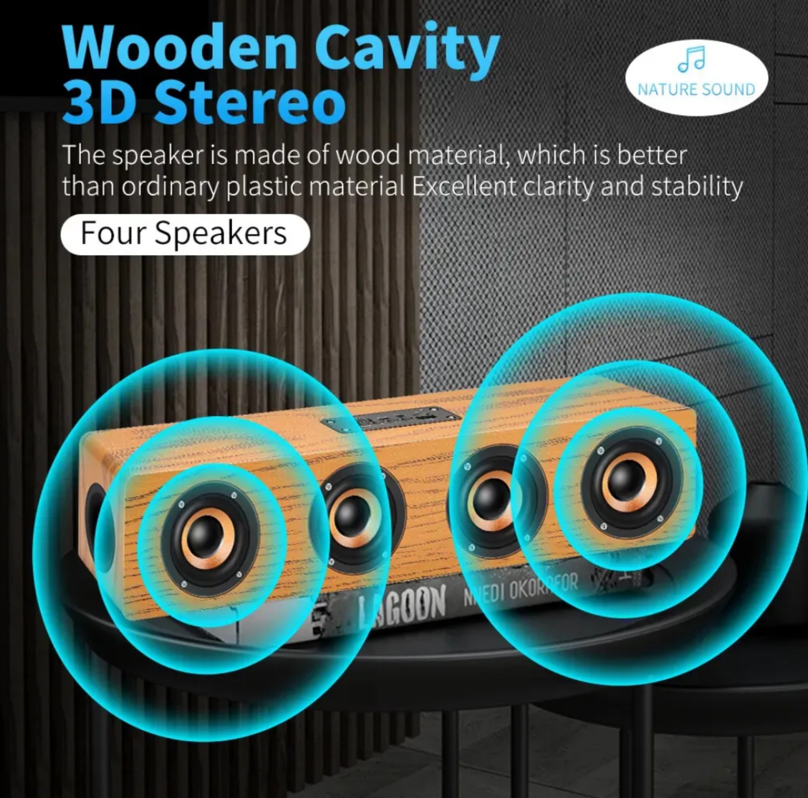 Wireless Wooden Speaker Bluetooth 3D Computer Speaker Sound Bar New FREE SHIP