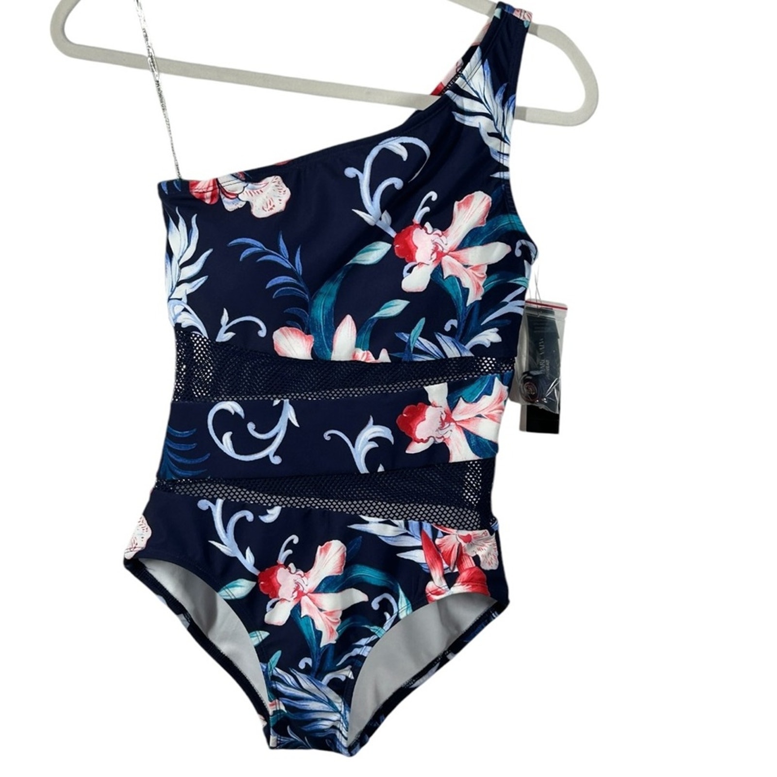 Carmen Marc Valvo Floral One Shoulder One-Piece Swimsuit Size 6 NWT