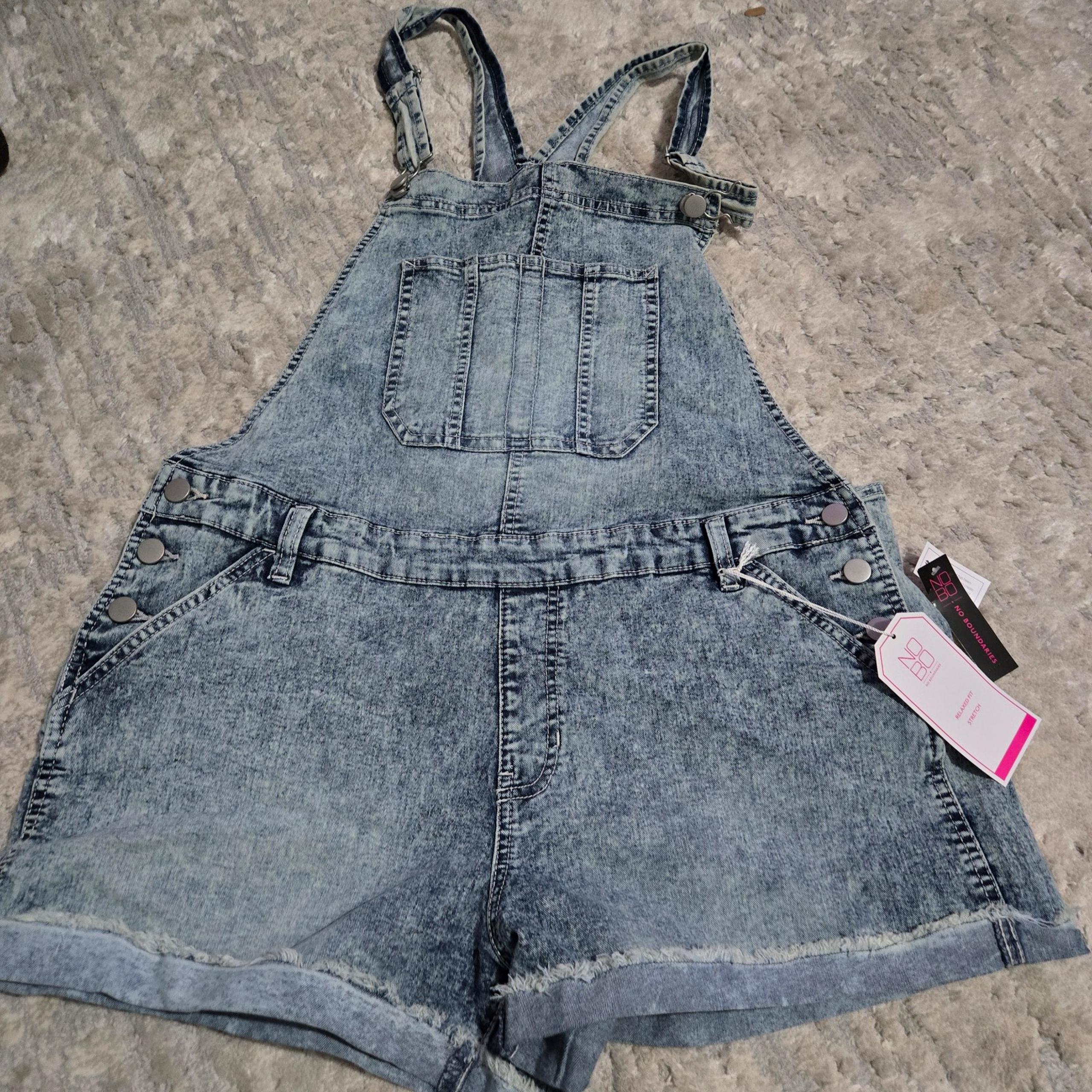 NOBO No Boundaries Juniors Size XL 15-17 Acid Wash Stretch Overall Shorts New