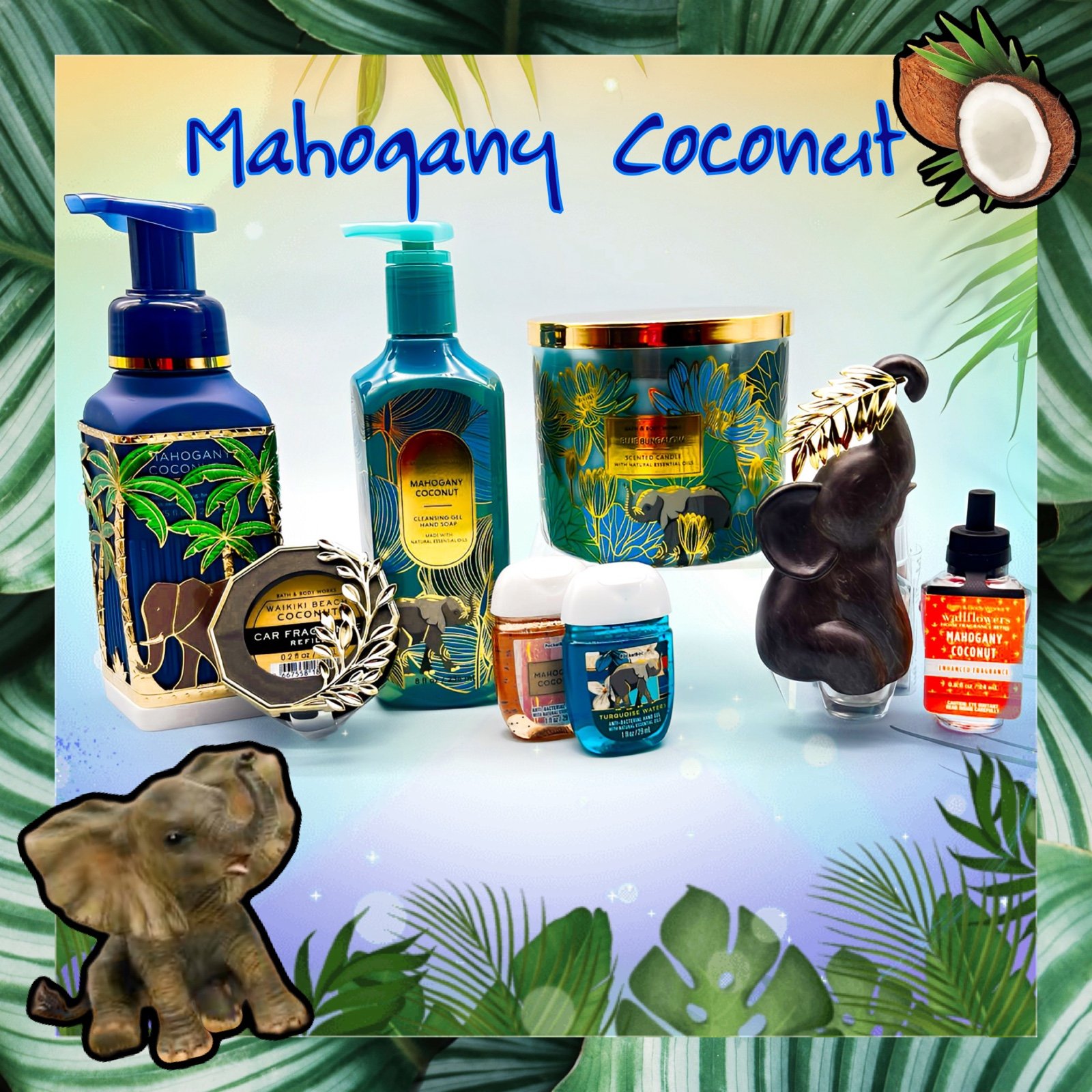 BBW ~ Mahogany Coconut + Elephant ~ 10 pc gift set