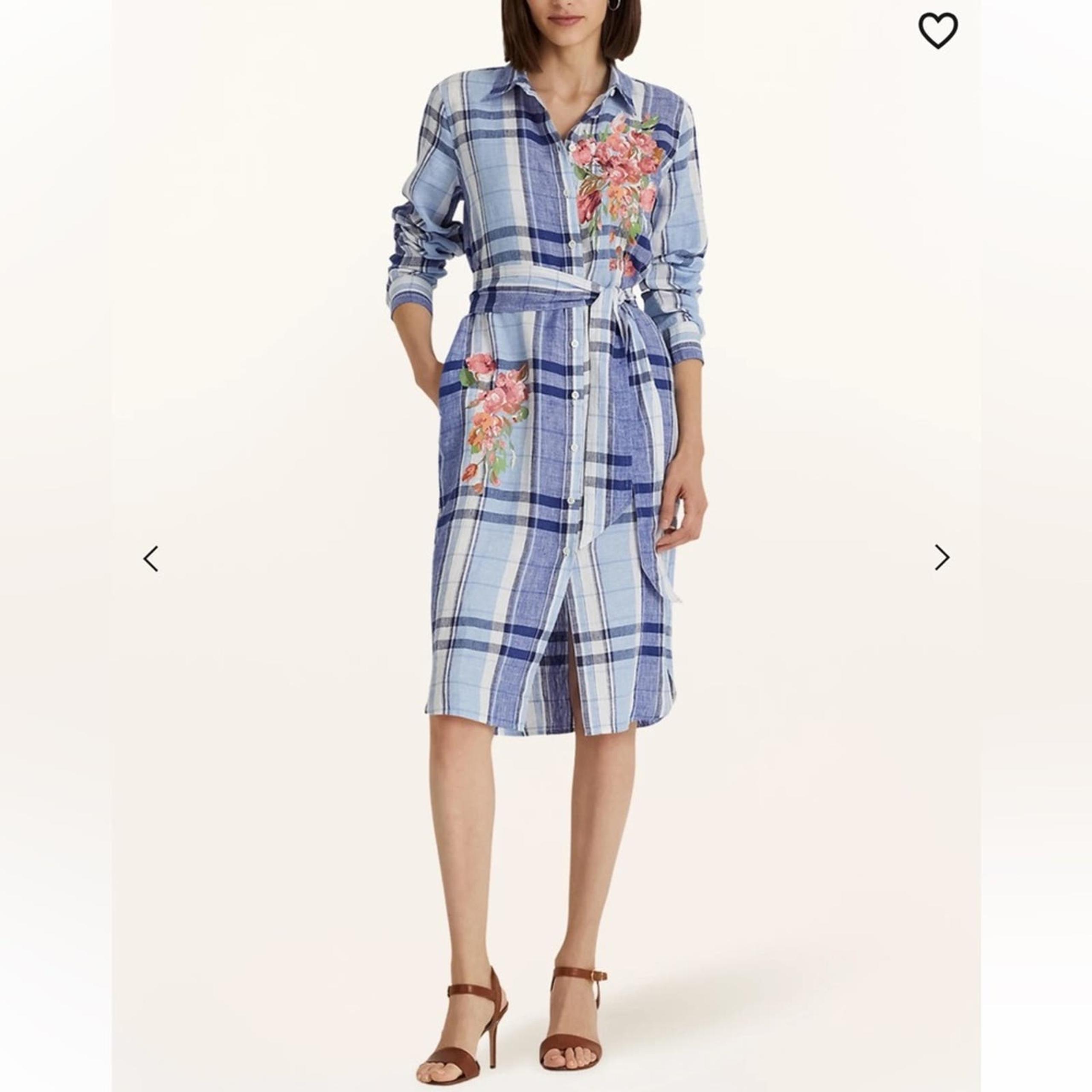 Lauren Ralph Lauren Floral & Plaid Linen Shirtdress NWT Size 10
