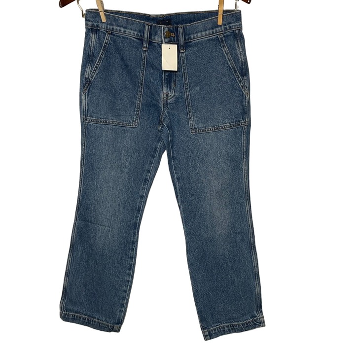 J. Crew Factory Cropped Patch Pocket Utility Jeans Blue Sz 29 PETITE