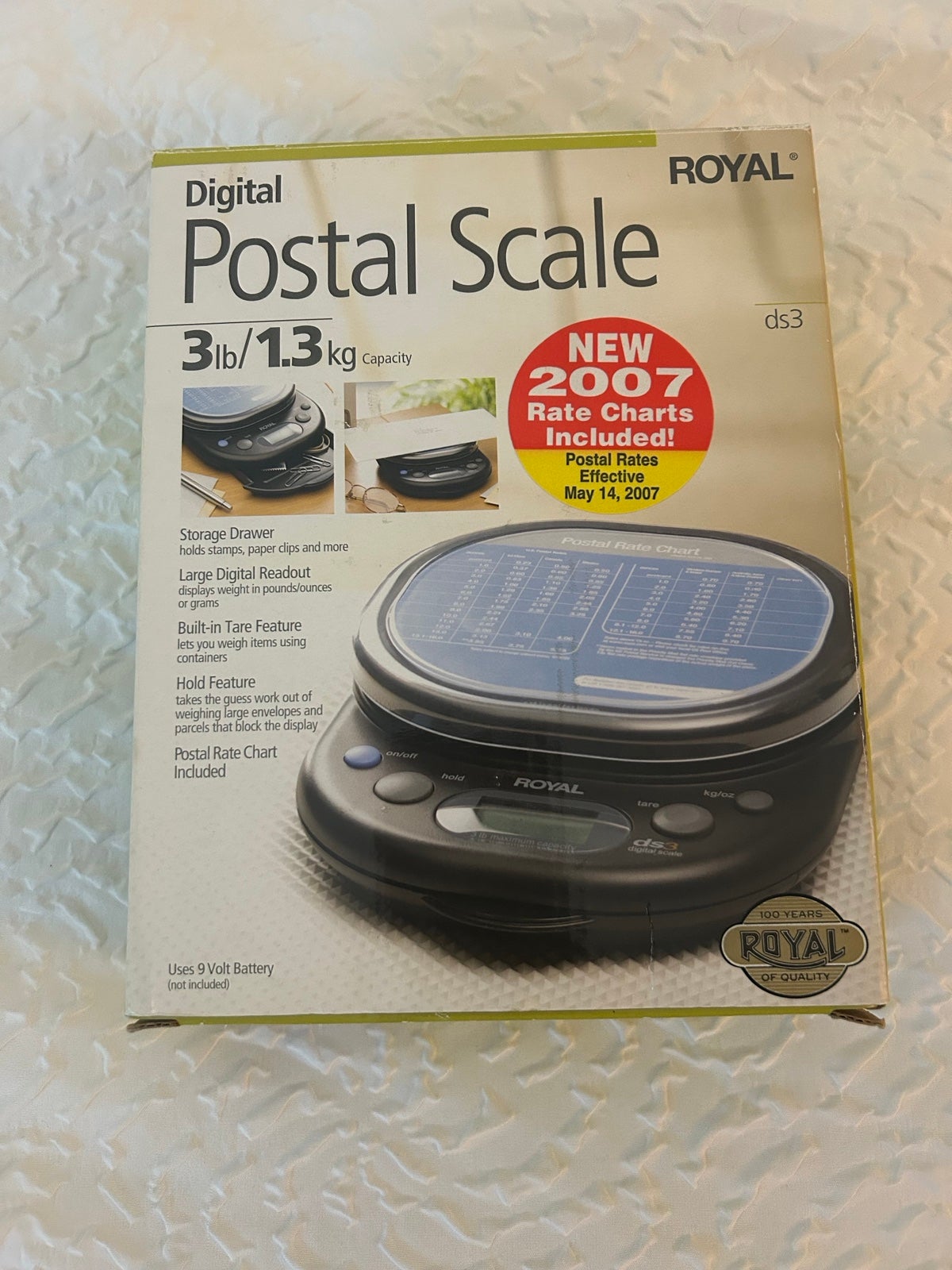 DIGITAL LCD POSTAL SCALE 1 gram .01 kg .10 ounce 3 pound usps ROYAL ds3 17012Y