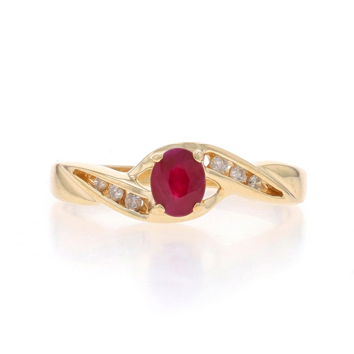 Yellow Gold Ruby Diamond Bypass Ring - 14k Oval .51ctw LX1276