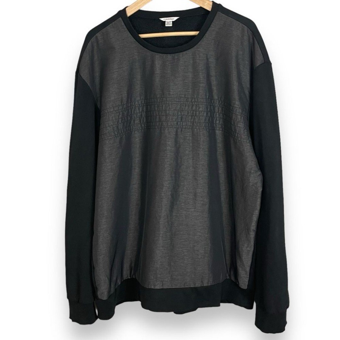 Calvin Klein Sweatshirt Men Black Gray 2XL Mixed Fabrics Long Sleeve Modern