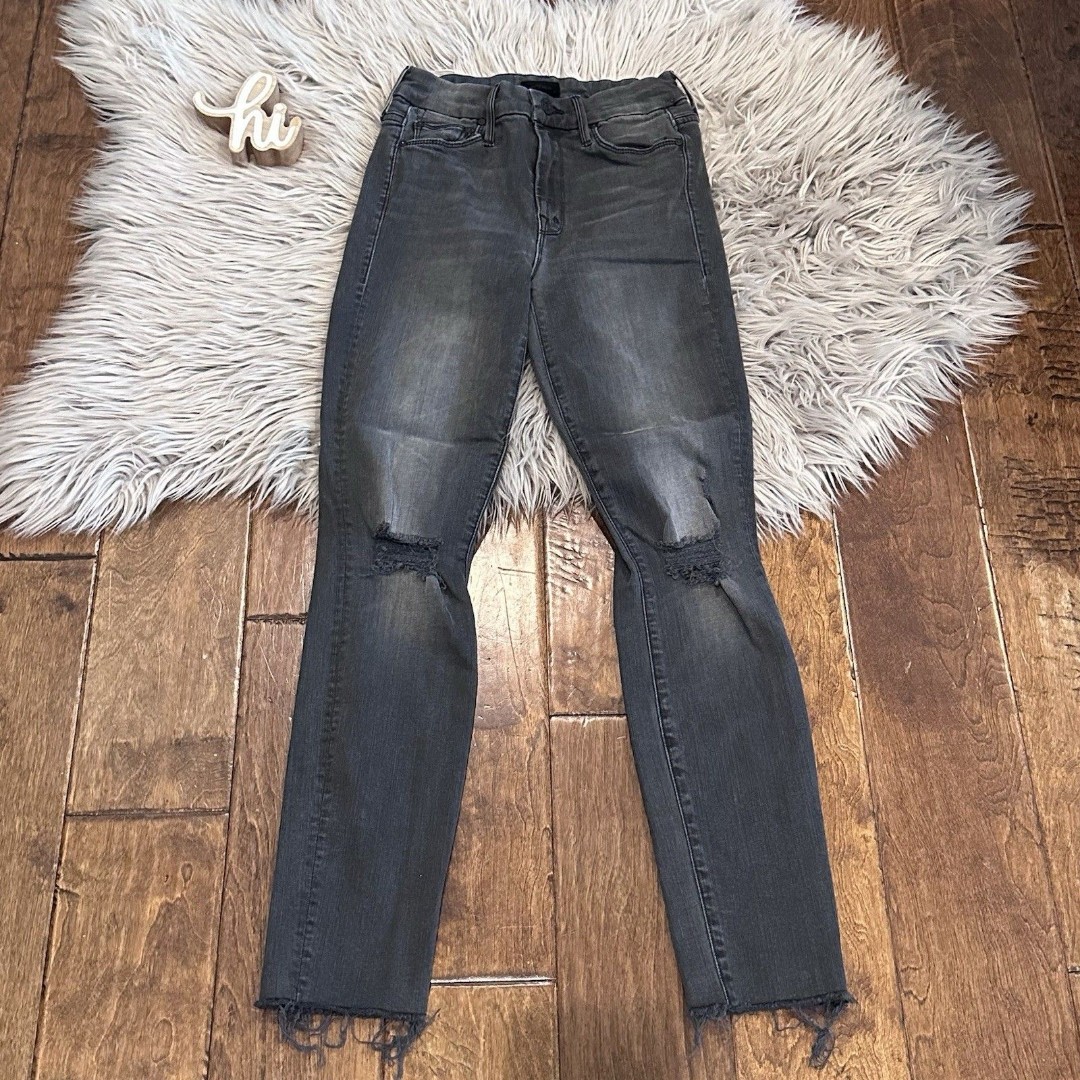 Mother Jeans Size 24 The Looker Ankle Fray Burning Out Lanterns Gray Distressed