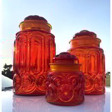 LE Smith Cannister Set Amberina Red Orange Glass Lot 3 Vintage Moon and Stars
