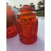 LE Smith Cannister Set Amberina Red Orange Glass Lot 3 Vintage Moon and Stars