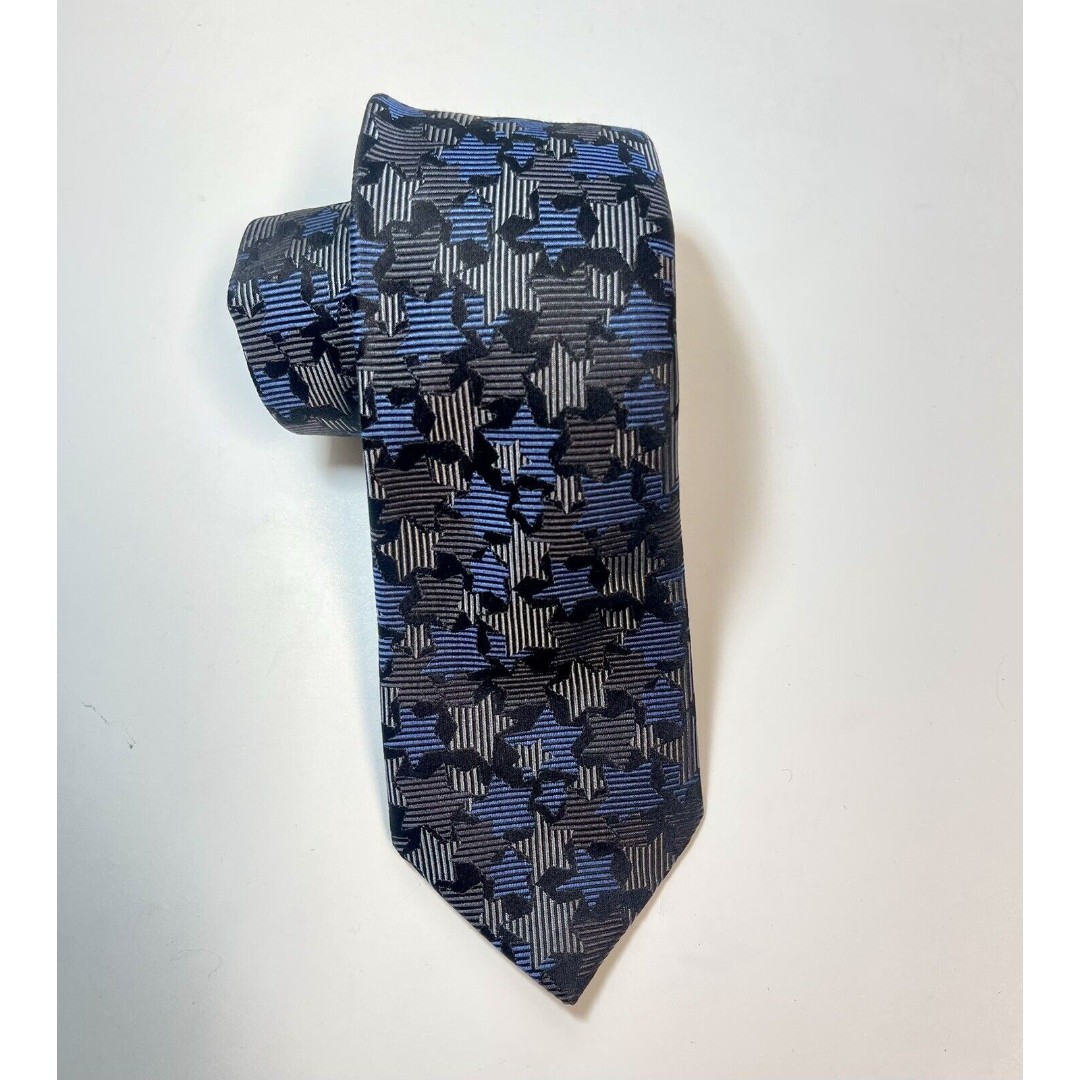 Ted Baker Blue Gray And Black Star Print 100% Silk Neck Tie New