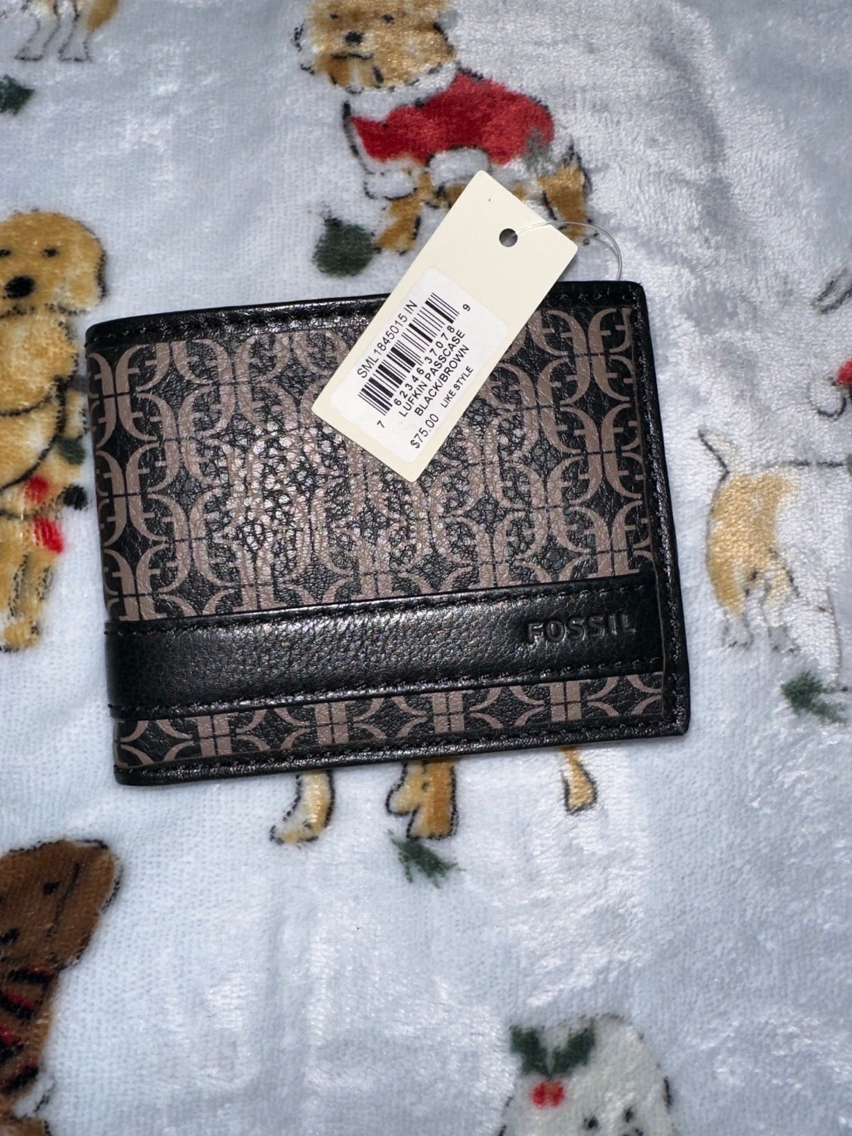Fossil Lufkin Bifold Men's Wallet leather trim Black/ Brown