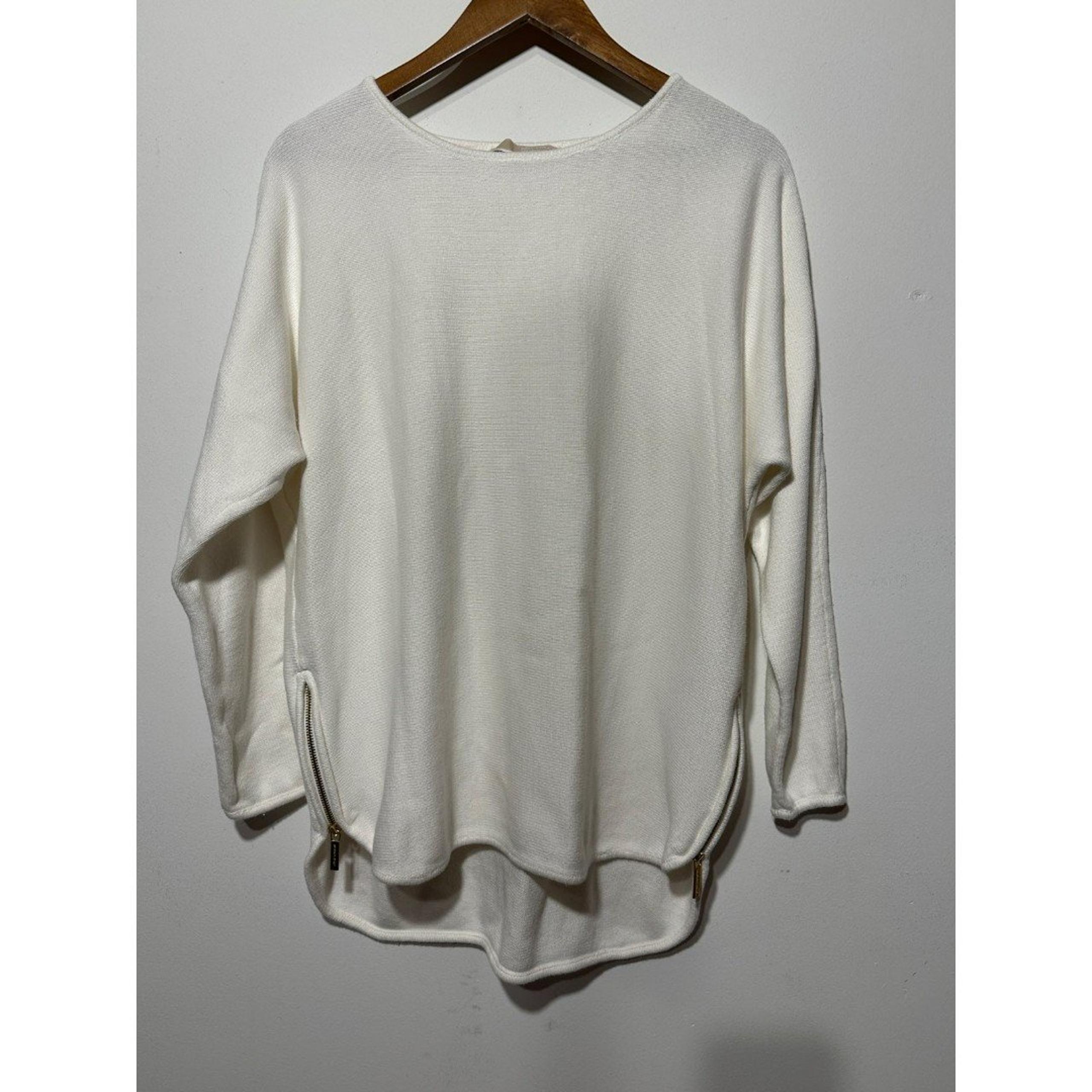 Michael Kors high low gold logo zipper sweater crew neck tunic
