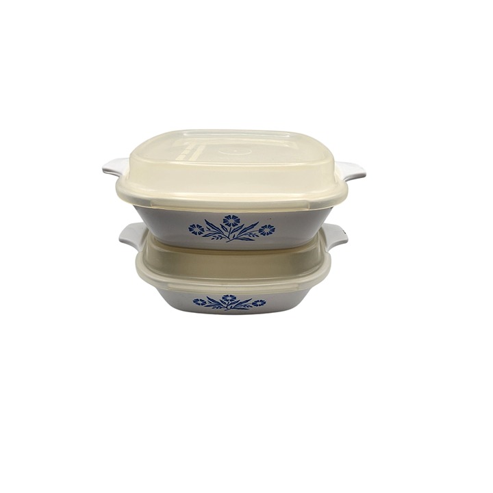 Corning Ware P-41-B 1 3/4 Cup Dishes With Lids Blue Cornflower Design Microwave
