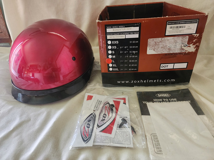 Large Zox Roadster DDY 1/2 Helmet Metallic Red W/Visor