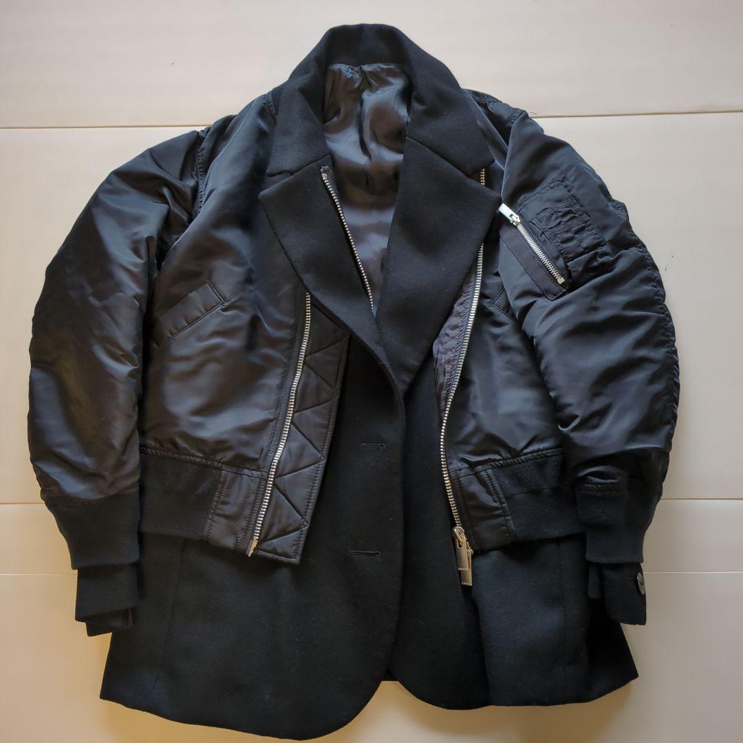 sacai Black MA-1 Docking Jacket Coat for Women