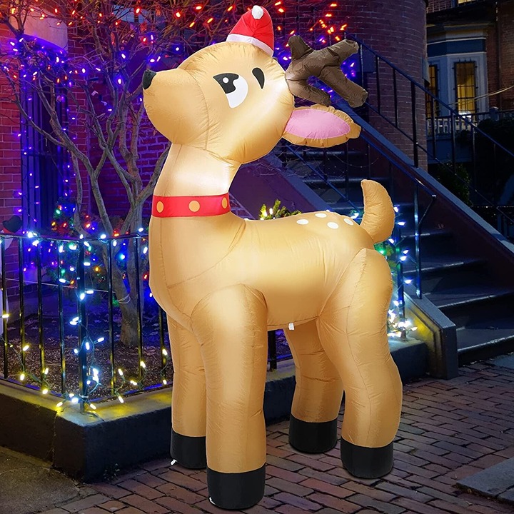 Christmas Inflatables Reindeer 7FT with Build-in LED Lights, Cute Xmas Gi