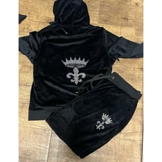 NWT Black rhinestone velour velvet hoodie set