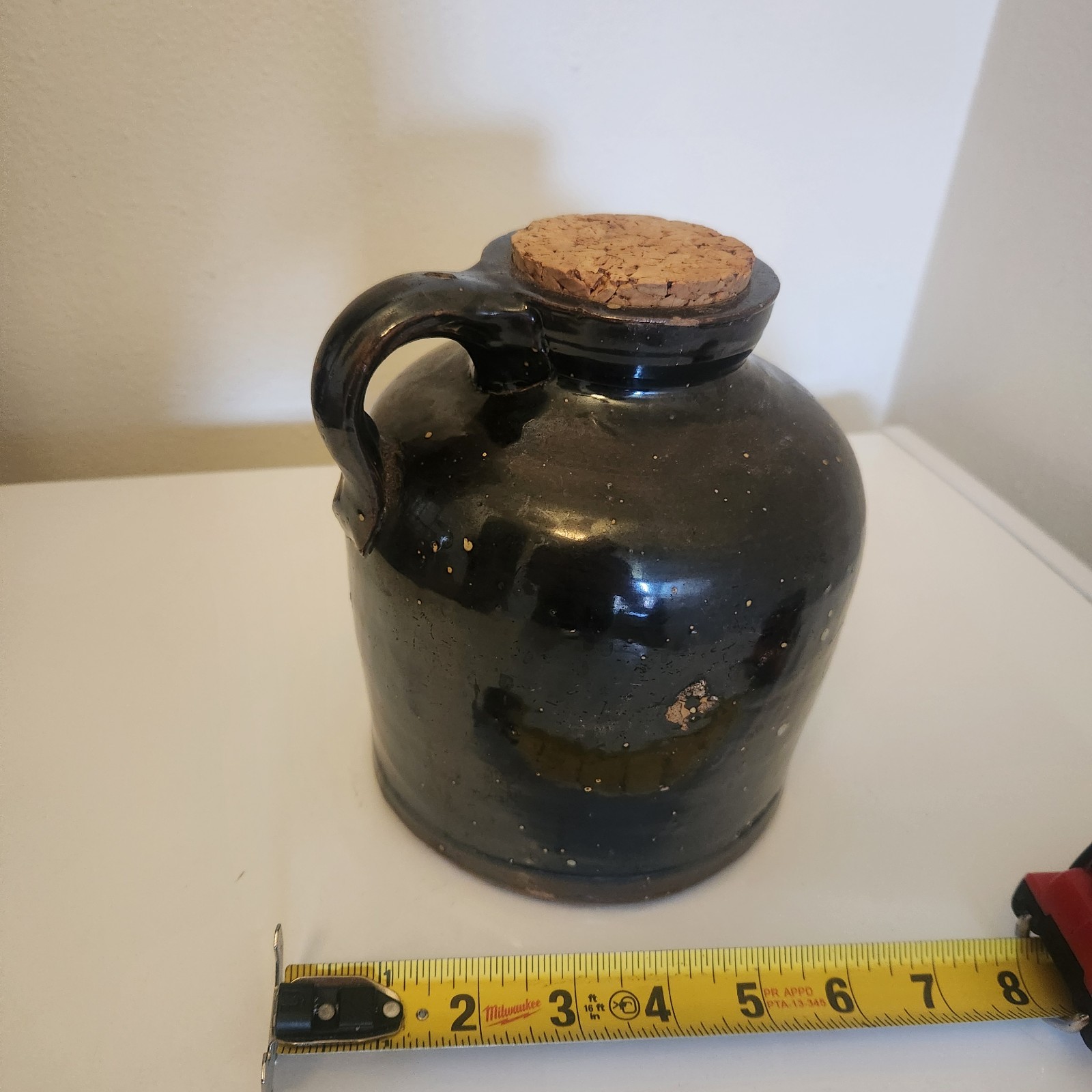 Antique Brown Stoneware Jug Crock w/ Stopper