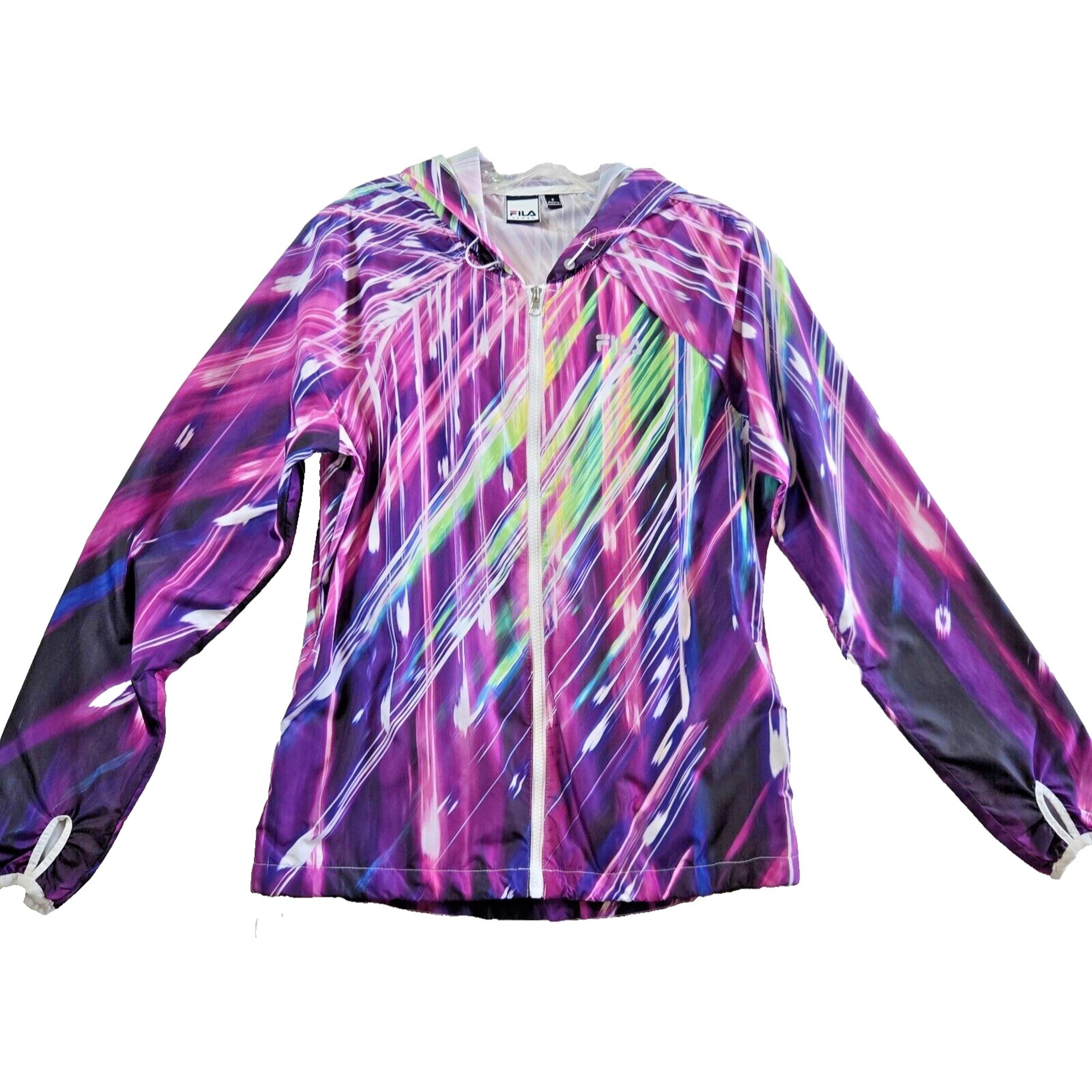 Fila Sport Windbreaker Hoodie Sz Small Womens Lightweight Zip Front Sporty Fun