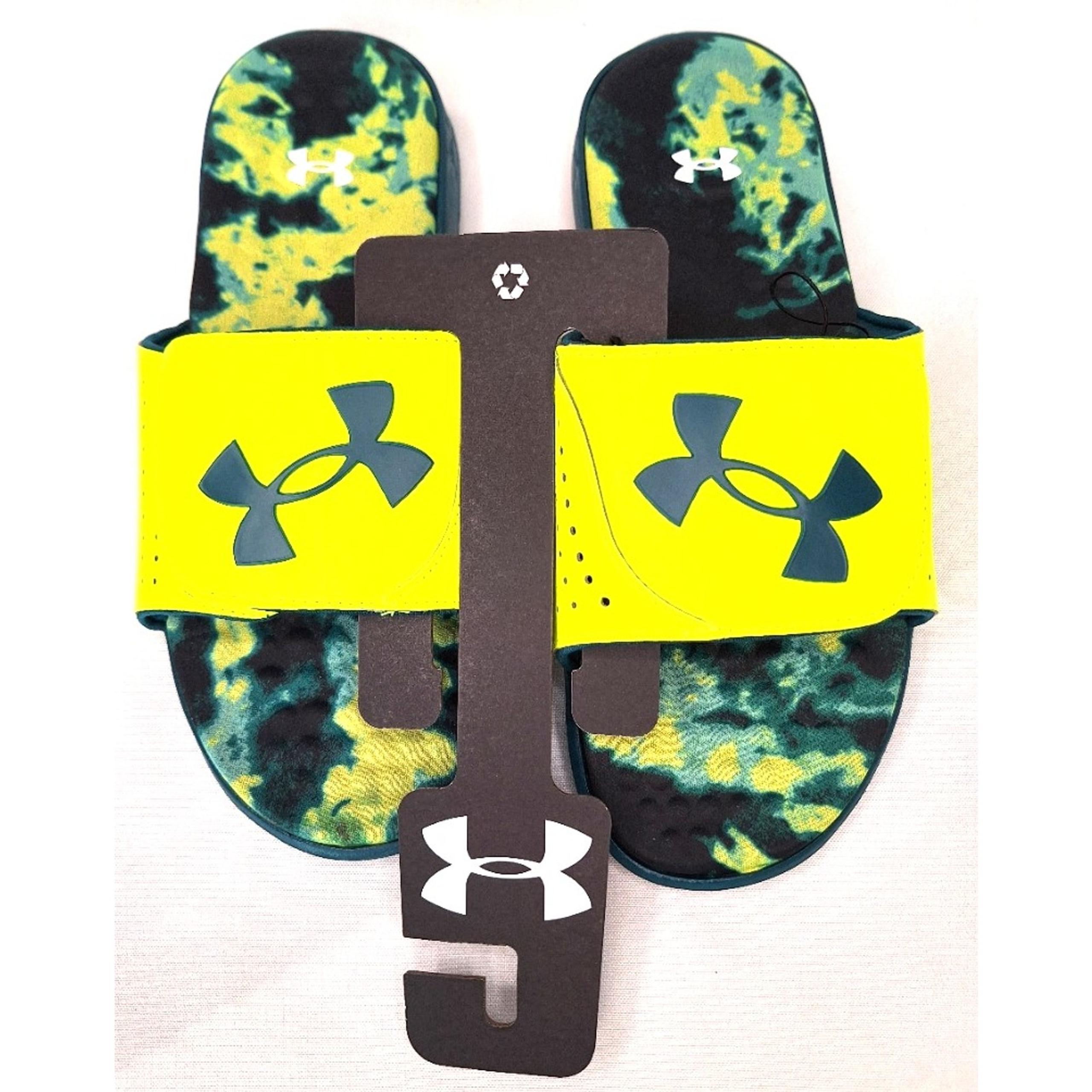 UNDER ARMOUR Nwt Men's Ignite Pro Graphic Footbed Slide Sandals Sz 8 Teal/Yellow