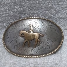 Irvine & Jachens Comstock Silver Engraved Working Cowboy Riding Horse Buckle VTG