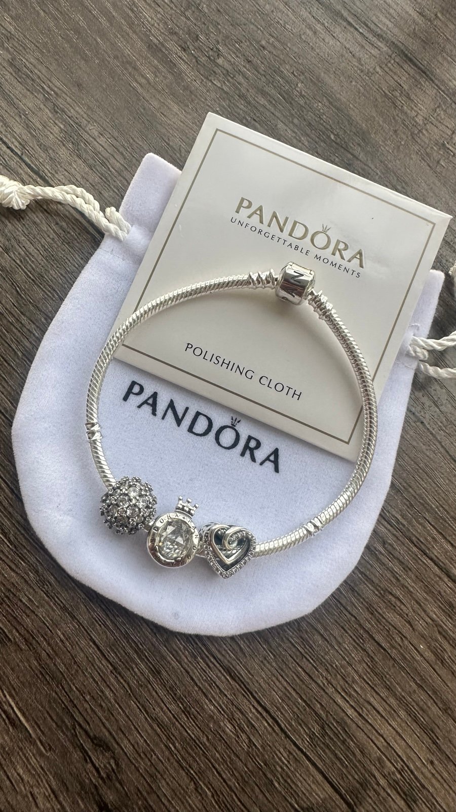 Pandora Snake Chain Bracelet with 3 Charms