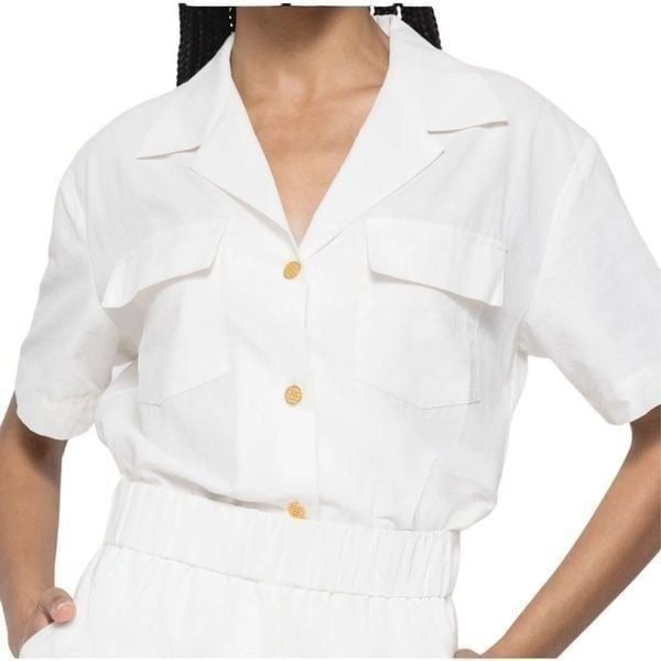 B6 Montserrat New York Button Up Shirt White Large Linen Cotton Blend