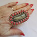 Large Tibetan Copal+Red Stones Ring sz 6