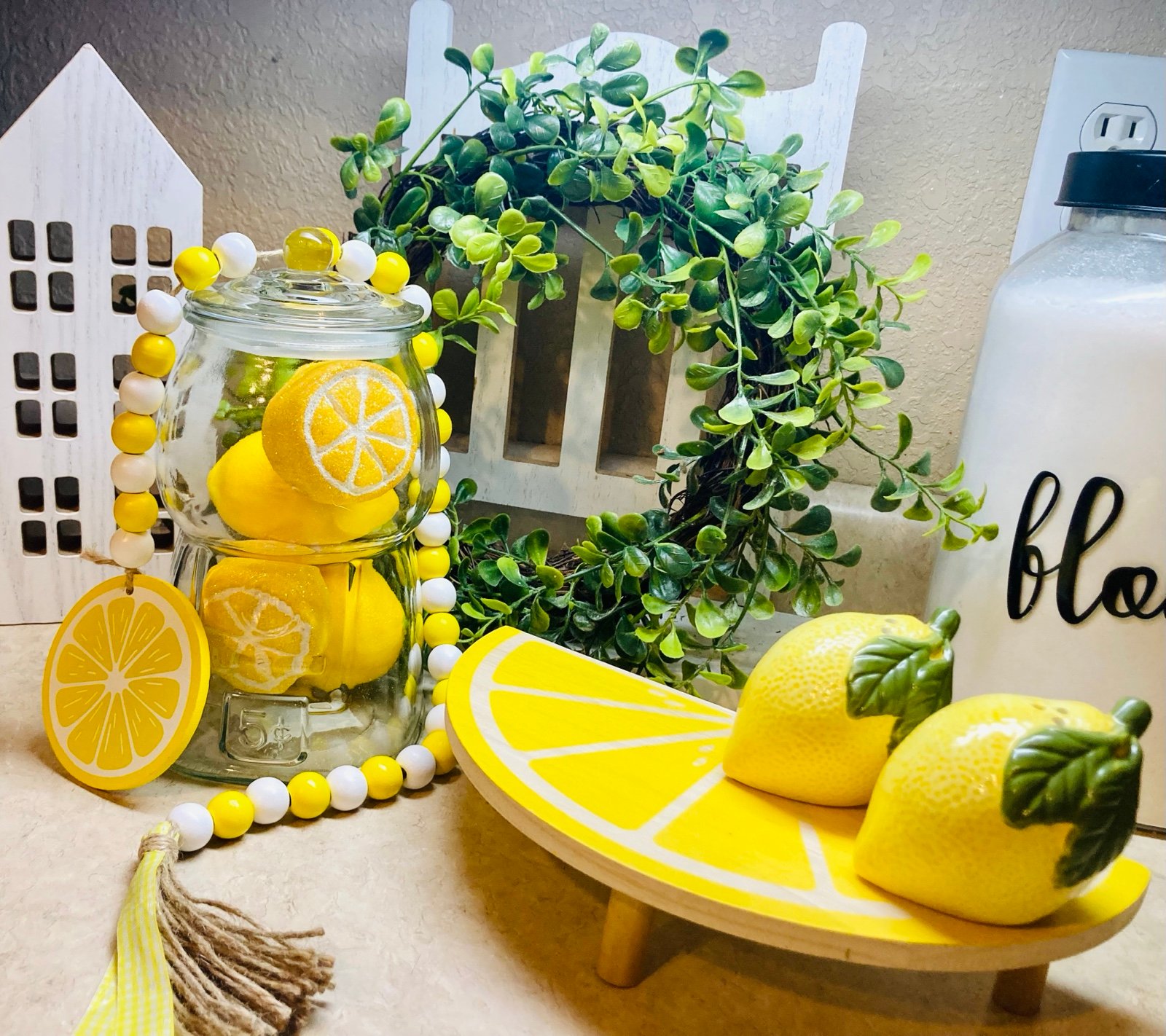 Lemon Kitchen Decor Set Including Gumball Machine & Salt/Pepper Shakers NEW