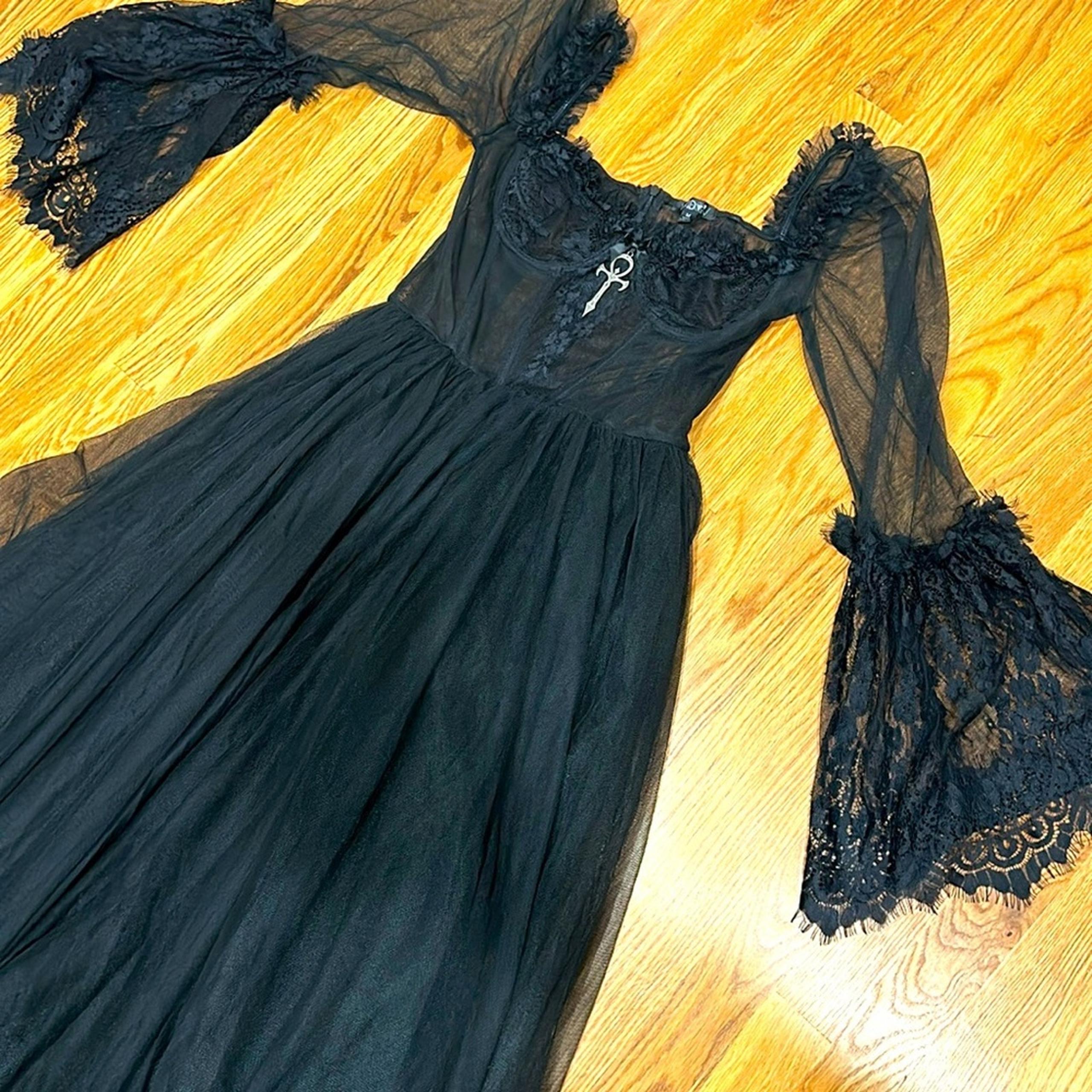 WIDOW DOLLS KILL DANCE WITH DEATH MAXI DRESS GOTHIC BRIDAL BLACK MEDIUM NEW