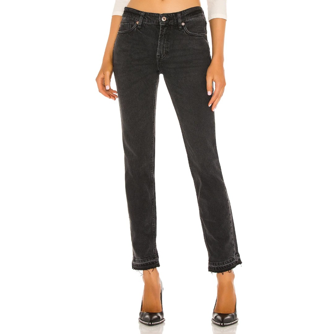 Free People NWT Cuffed Slim Boyfriend Jean Faded Black Boho Denim Size 24 New